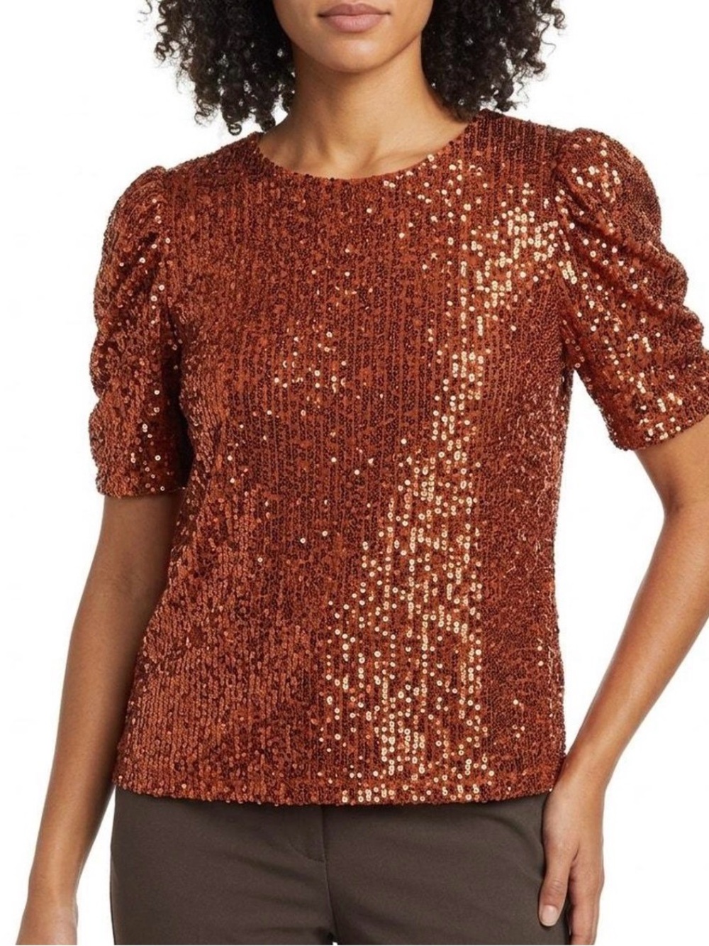 Rachel Zoe Rust Sequin Puff Sleeve Top